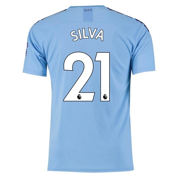 Maillot Football Manchester City NO.21 Silva Domicile 2019-20 Bleu